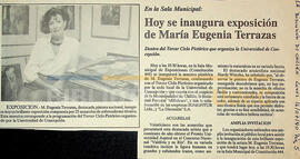 En la sala Municipal: Hoy se inaugura exposición de María Eugenia Terrazas.