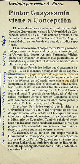 Invitado por rector A. Parra: Pintor Guayasamín viene a Concepción.