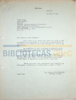 Cartas del Dr. Antonio Peña Chavarría al Dr. José González y al Dr. Guillermo Almenara