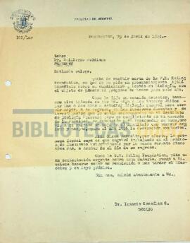 Carta del Dr. Ignacio González G. al Dr. Guillermo Beddings