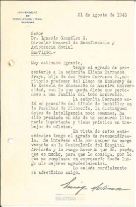 Carta de recomendación de Enrique Molina a Ignacio González Ginouvés