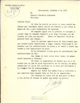 Carta de Desiderio González Medina a su hijo Ignacio González Ginouvés