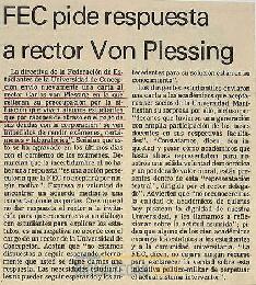 FEC pide respuesta a rector Von Plessing
