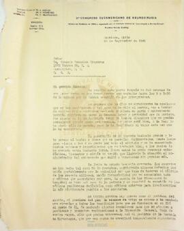 Carta del Dr. Asenjo a Ignacio González Ginouvés durante su estadía en Estados Unidos