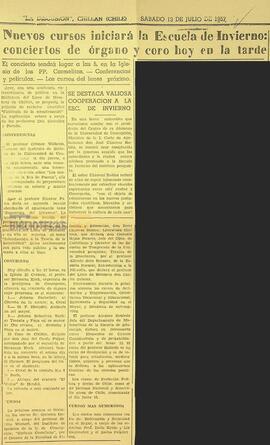 Nuevos cursos iniciará la Escuela de Invierno: conciertos de órgano y coro hoy en la tarde