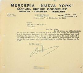 Carta de Manuel Serdio Rodríguez al señor Desiderio González M.