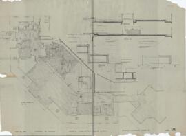Plano de pavimentos,  revestimientos y la escalera n°4 de la Casa del Arte José Clemente Orozco.
