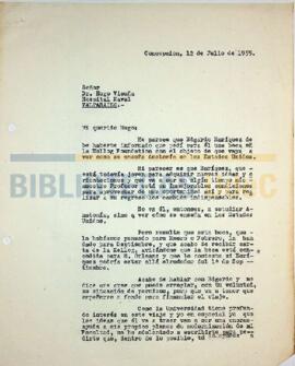 Carta de Ignacio González G. al Dr. Hugo Vicuña.