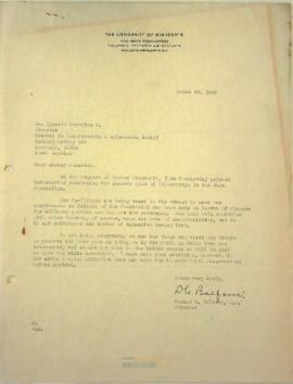 Carta de Donald C. Balfour a Ignacio González Ginouvés sobre el plan general de becas en Mayo Foundation