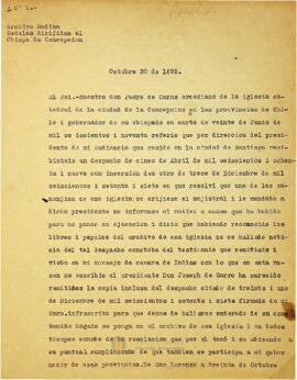 El rey le envía a Don Pedro de Camus la copia de la cédula donde ordena erigir una canongia en la Iglesia de Concepción, la cual se habría perdido, y pide puntualidad en el cumplimiento de la orden