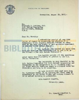 Carta del Dr. Ignacio González G. al Dr. Benjamin Horning