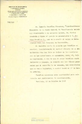 Carta del Dr.  Ignacio González Ginouvés al Dr. Carlos Avendaño presentando nuevo cargo de Estadístico Jefe del Hospital de Concepción