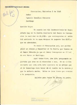 Carta de Desiderio González Medina a su hijo Ignacio González Ginouvés