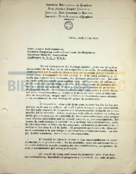 Carta del Dr. Guillermo Almenara al  Dr. José González.