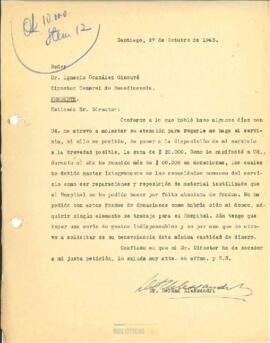 Carta del Dr. Hernán Alessandri al Dr. Ignacio González Ginouvés, Director General de Beneficencia