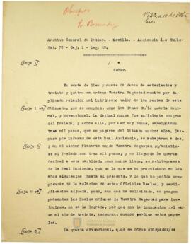 Explicación de Salvador Bermúdez al Rey sobre haber hecho una petición directamente al Papa, en vez de pasar por el conducto regular del Consejo de Indias y el Rey