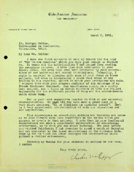 Agradecimientos y comentarios a E. Molina sobre su obra "Las dos Américas" por Charles M. Pepper