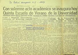 Con solemne acto académico se inaugura hoy Quinta Escuela de Verano de la Universidad