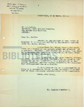 Carta del Dr. Ignacio González G. al Doctor H. B. Castle.