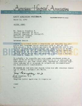 Carta del Dr. José González al Dr. Ignacio González G.  sobre el Proyecto del Programa Latinoamericano de Hospitales de la Asociación Americana de Hospitales para el Año 1957.