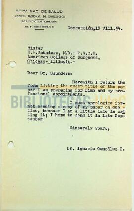 Carta de Ignacio González G. a H.P. Saunders