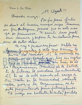 Cartas de Victoria de San Martín y del Dr. Ignacio González G. sobre la búsqueda de un profesor de Fisiología.