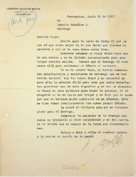 Carta de Desiderio González Medina a su hijo Ignacio González Ginouvés