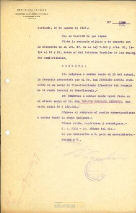 Decreto que designa Dr. Ignacio González Ginouvés como Vicepresidente Ejecutivo de la Junta Central de Beneficencia tras la renuncia del titular