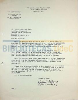 Carta de Benjamin Horning a Ignacio González G.